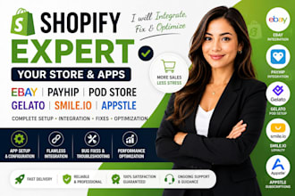 design shopify ebay payhip pod store integrate gelato fix smile io appstle app