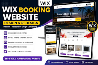 design wix booking website, hotel booking website, party rental website wix