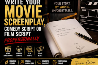 write your movie screenplay, comedy script or film script professionally