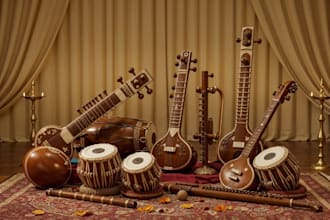 record sitar, sarod, bansuri, santoor, tabla, veena, harmonium, tanpura
