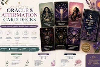 custom oracle card design, affirmation card deck, spiritual card, dark card art