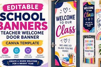 design printable school banners teacher welcome door banner canva template