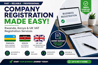register your company in rwanda, kenya, UK vat kra setup