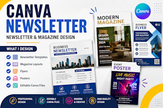design editable canva newsletter template magazine layout flyer poster design