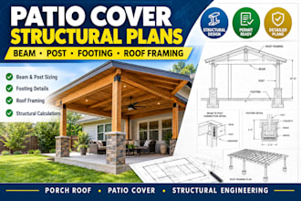 engineer your porch roof patio cover beam post footing plans