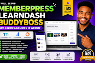 setup memberpress membership website with learndash buddyboss lms course website