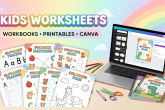 canva kids educational workbook design, math kids worksheet, kids activity book