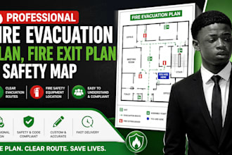 design a professional fire evacuation plan, fire exit plan, and safety map