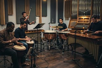 record djembe, darbuka, xylophone, marimba, timpani and organ for your song