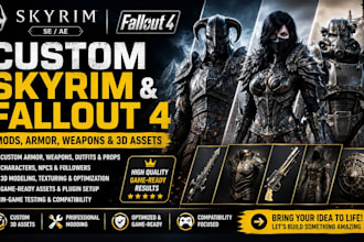 create custom skyrim se ae and fallout 4 mods, armor, weapons and 3d assets