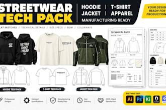 create streetwear tech pack for hoodie tshirt jacket and apparel manufacturing