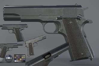 create custom fivem gun pack, 3d gun model, weapon design, game asset, 3d model