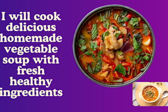 cook delicious homemade vegetable soup with fresh healthy ingredients