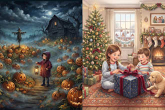 illustrate watercolor halloween and christmas illustration