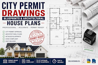 draft city permit drawings, blueprints, and architectural house plans for permit