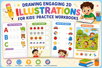 draw engaging 2d illustrations for kids practice workbooks and learning pages
