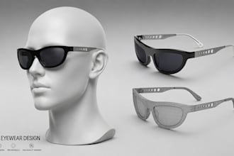 design 3d eyewear and sunglasses model for manufacturing and rendering
