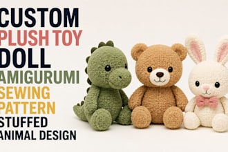custom plush toy doll amigurumi sewing pattern stuffed animal design
