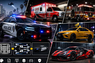 custom fivem livery gta 5 car skin for ems, police, taxi and sport vehicles