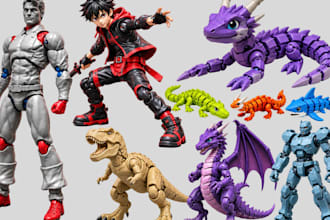 create custom 3d articulated models, flexi toys,anime action figure for 3d print