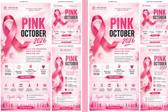 design non profit flyer, breast cancer flyer or pink october campaign graphics