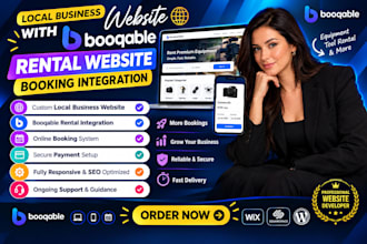 design local business website with booqable rental website, booking integration