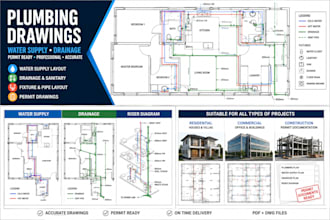create plumbing drawings, water supply, drainage and permit plans