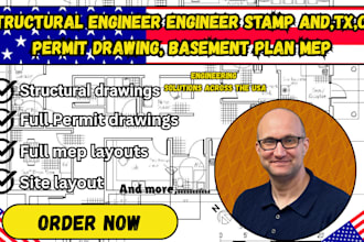 structural engineer engineer stamp and,tx,ca permit drawing, basement plan mep
