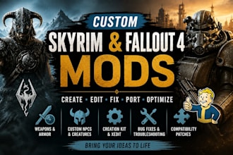 create edit or port custom skyrim mod weapon and armor, fallout 4, arma 3, gmod