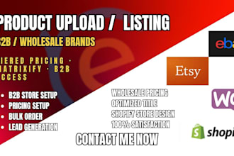 do product upload shopify, esty, ebay, woocommerce, wix amazon product listing
