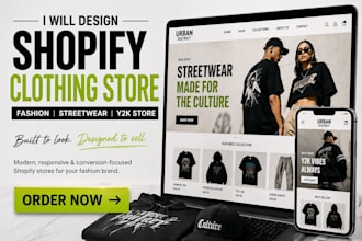design shopify clothing store, fashion website streetwear store