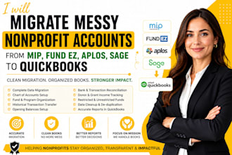 migrate messy nonprofit accounts from mip, fund ez, aplos, sage to quickbooks