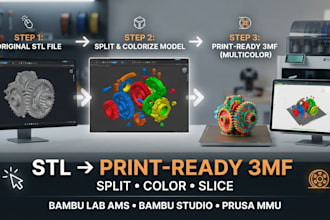 convert stl to 3mf, split and slice for bambu lab ams multicolor 3d printing
