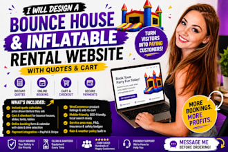 design a bounce house, inflatable party rental website with quotes and cart