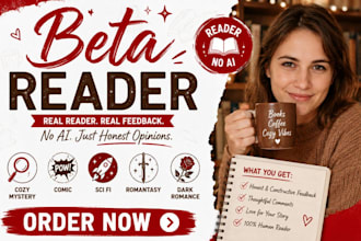beta read cozy mystery, sci fi, dark romance, romantasy, reader no ai