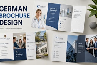 edit german health care, school, event, company profile trifold brochure design