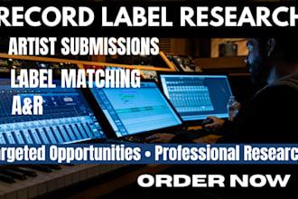 research relevant record labels and prepare professional artist submission
