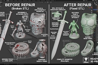 repair stl file, custom modification for 3d printing, fix 3d model mesh error