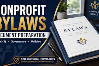 draft nonprofits bylaws, 501c3 governance, policies and compliance documents