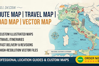 design route map travel map, road map, itinerary map, vector map, location guide