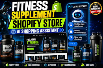 design fitness shopify store, muscle building supplement with ai shopping agent