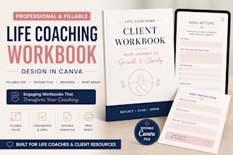 design a fillable life coaching workbook and interactive PDF in canva
