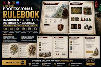 design professional rulebook handbook guidebook and instruction manual for game