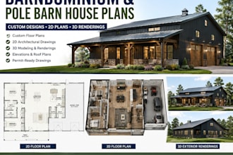 design barndominium and pole barn house plans with 3d renderings