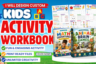 design educational custom kids activity workbook, maths preschool kdp worksheet