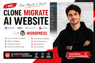 clone migrate ai website webflow wix squarespace lovable base44 v0 to wordpress