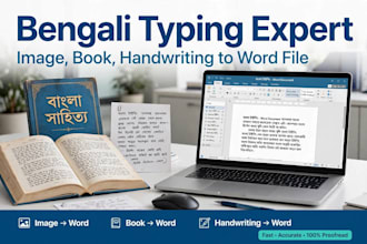 type bengali image, book, handwriting to word file fast