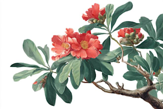 draw botanical vector illustration of plants and flowers