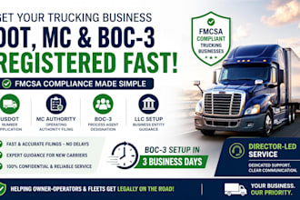 handle dot, mc and boc 3 registration for trucking companies