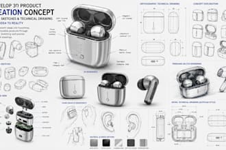 develop 3d product ideation concept hand sketches technical drawing for autocad
